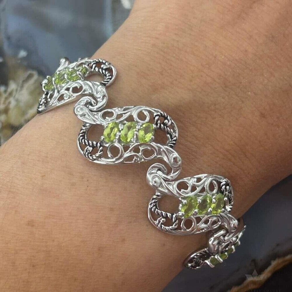 Carolyn Pollack Sterling 18 Faceted Peridot Foldover Link Bracelet For Women